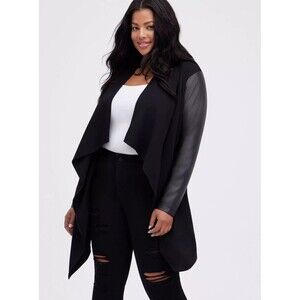 NWT Torrid Black Ponte & Faux Leather Drape Front Kimono 3X 22-24 Plus